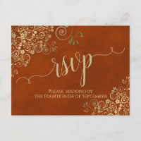 Gold Calligraphy Elegant Rust Orange Wedding RSVP