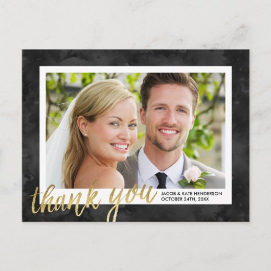 Gold Calligraphy Elegant Wedding Vielen Dank Postkarte (Vorderseite)