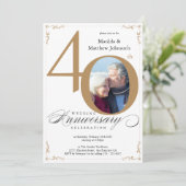Gold Calligraphy Foto 40. Hochzeitstag Einladung (Stehend Vorderseite)