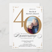Gold Calligraphy Foto 40. Hochzeitstag Einladung (Vorne/Hinten)