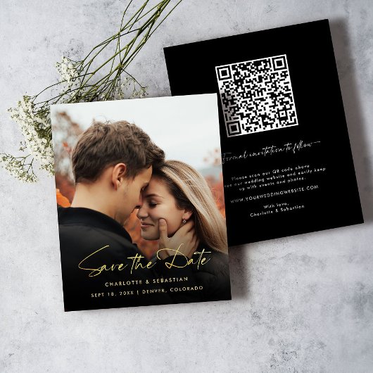 Gold Calligraphy Foto Save the Date Card