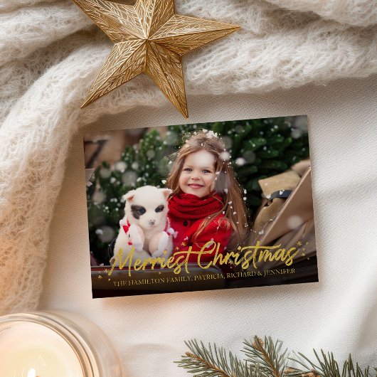 Gold Calligraphy Foto von Merriest Christmas Holid Postkarte