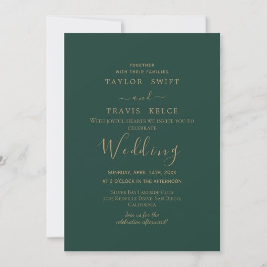 Gold Calligraphy Green Wedding Einladung (Vorderseite)