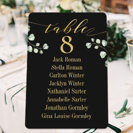 Gold Calligraphy Greenery Black Seating Chart Card Einladung
