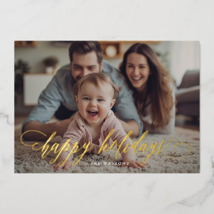 Gold Calligraphy Happy Holidays Foto Weihnachten Folien Feiertagskarte