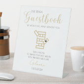 Gold Calligraphy Jenga Gästebuch Wedding Sign-In Sockelschild (In Situ)
