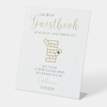 Gold Calligraphy Jenga Gästebuch Wedding Sign-In