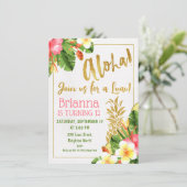 Gold Calligraphy Luau Birthday Einladung (Stehend Vorderseite)