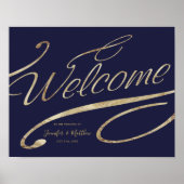 Gold Calligraphy Navy Blue Begrüßungspapier Poster (Vorne)