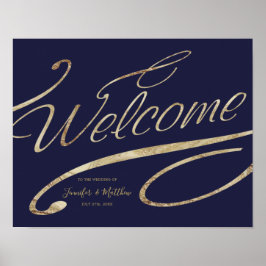 Gold Calligraphy Navy Blue Begrüßungspapier Poster
