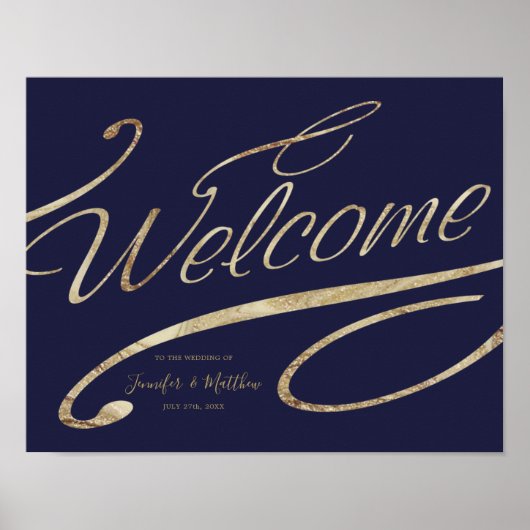 Gold Calligraphy Navy Blue Begrüßungspapier Poster (Vorne)