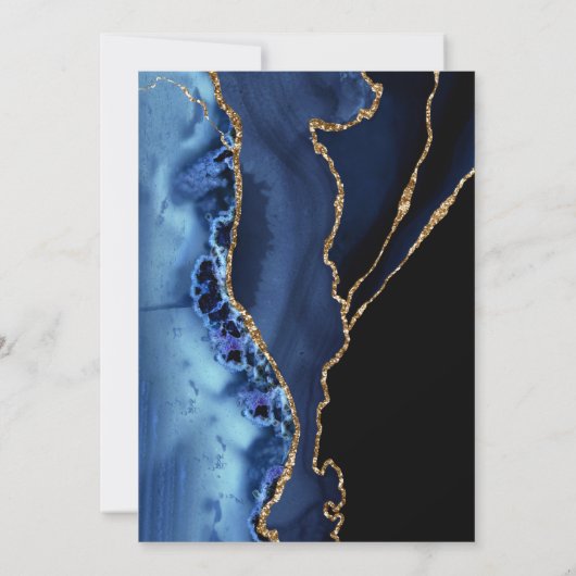 Gold Calligraphy & Navy Blue Wedding Einladung (Rückseite)