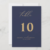 Gold Calligraphy Navy Wedding Tischnummer (Vorderseite)