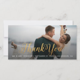 Gold Calligraphy Photo Thank You Tall Card Dankeskarte
