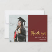Gold Calligraphy Red Modern Foto Abschluss Dankeskarte (Vorderseite)