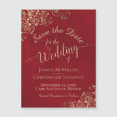 Gold Calligraphy Red Wedding Save the Date Magnet (Vorderseite)