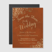 Gold Calligraphy Rust Orange Speichern Sie das Dat Magnetkarte (Vorne/Hinten)