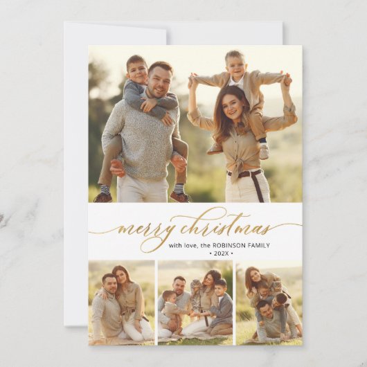 Gold Calligraphy Script 4 Foto Collage Weihnachten (Vorderseite)