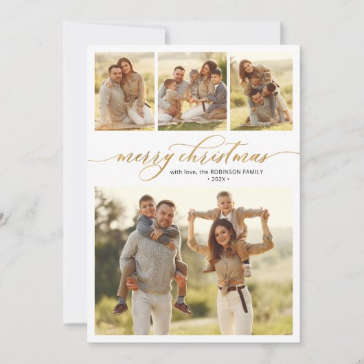 Gold Calligraphy Script 4 Multi-Foto Weihnachten (Vorderseite)