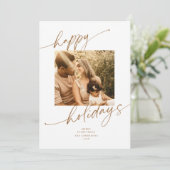 Gold Calligraphy Script Holiday Foto Card Einladung (Stehend Vorderseite)
