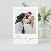 Gold Calligraphy Script Liebe and Dankbarkeit Foto Dankeskarte (Stehend Vorderseite)