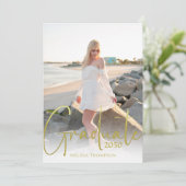 Gold Calligraphy Script Minimalistisch Zwei Foto Einladung (Stehend Vorderseite)