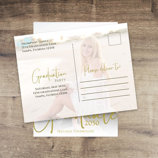 Gold Calligraphy Script Minimalistisch Zwei Foto Postkarte