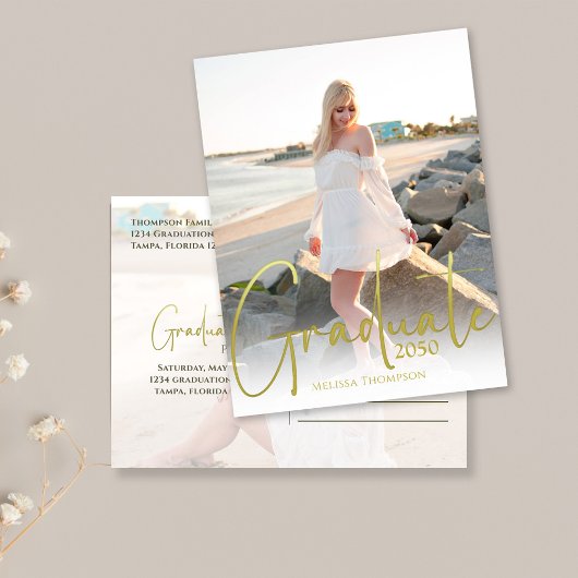 Gold Calligraphy Script Minimalistisch Zwei Foto Postkarte