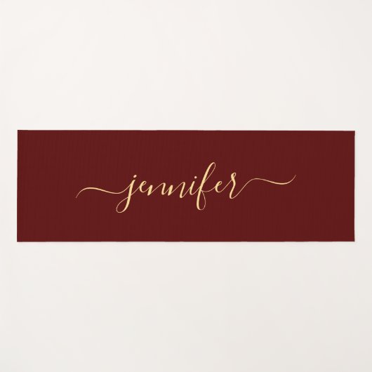 Gold Calligraphy Script Personalized Name Maroon Yogamatte (Vorderseite (Horizontal))