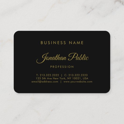 Gold Calligraphy Script Simple Black Attractive Visitenkarte (Rückseite)