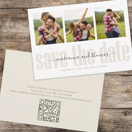Gold Calligraphy Script Stilvolles Foto QR Code Save The Date