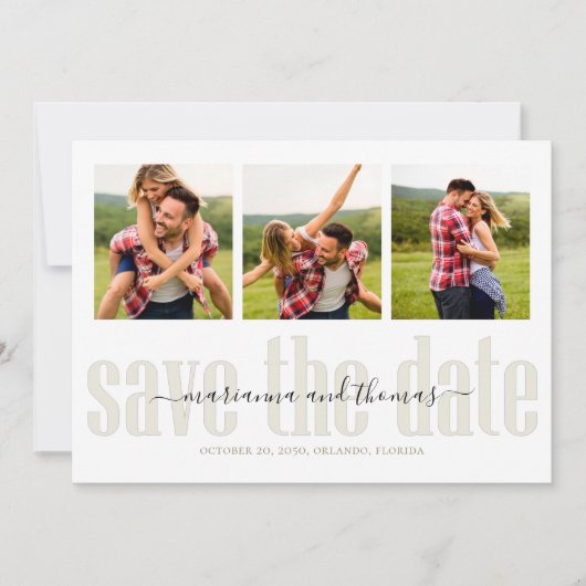 Gold Calligraphy Script Stilvolles Multi-Foto Save The Date (Vorderseite)