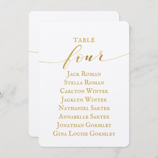 Gold Calligraphy Seating Chart Card Card Card Einladung (Vorne/Hinten)