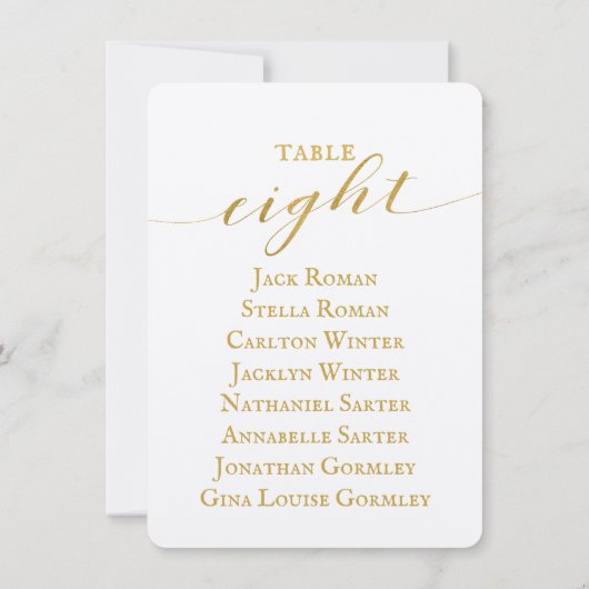 Gold Calligraphy Seating Chart Card Card Card Einladung (Rückseite)