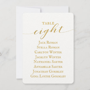 Gold Calligraphy Seating Chart Card Card Card Einladung