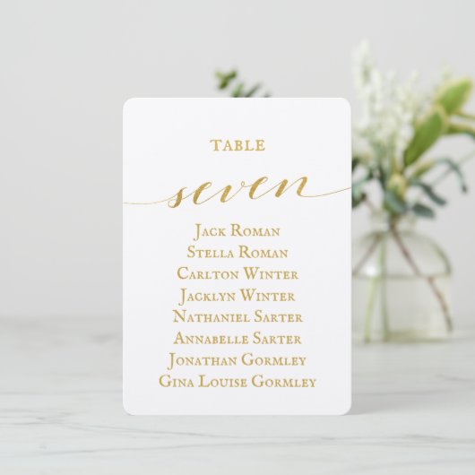 Gold Calligraphy Seating Chart Card Card Card Einladung (Stehend Vorderseite)