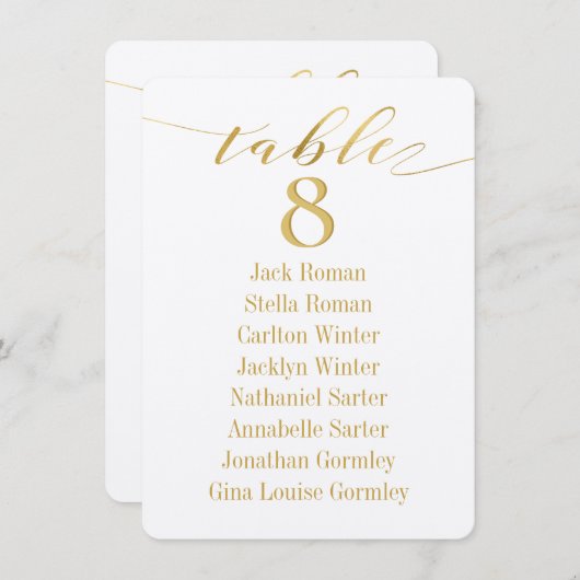 Gold Calligraphy Seating Chart Card Card Card Einladung (Vorne/Hinten)