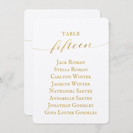 Gold Calligraphy Seating Chart Card Card Card Einladung (Vorne/Hinten)