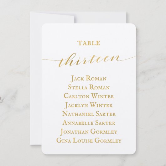 Gold Calligraphy Seating Chart Card Card Card Einladung (Rückseite)