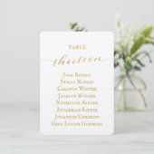 Gold Calligraphy Seating Chart Card Card Card Einladung (Stehend Vorderseite)