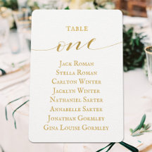 Gold Calligraphy Seating Chart Card Card Card