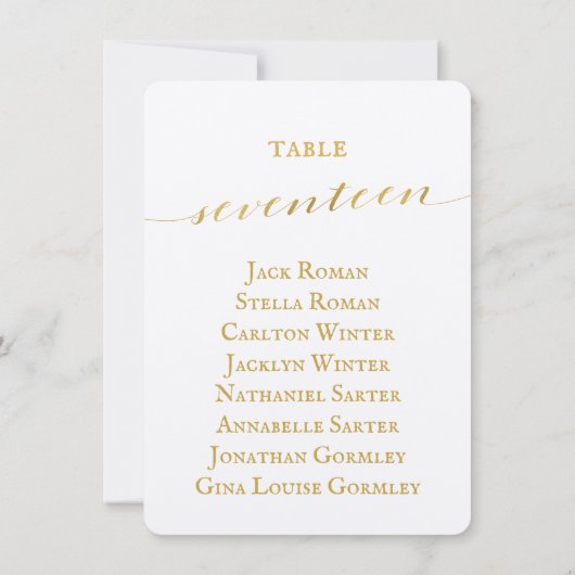 Gold Calligraphy Seating Chart Card Card Card Einladung (Rückseite)