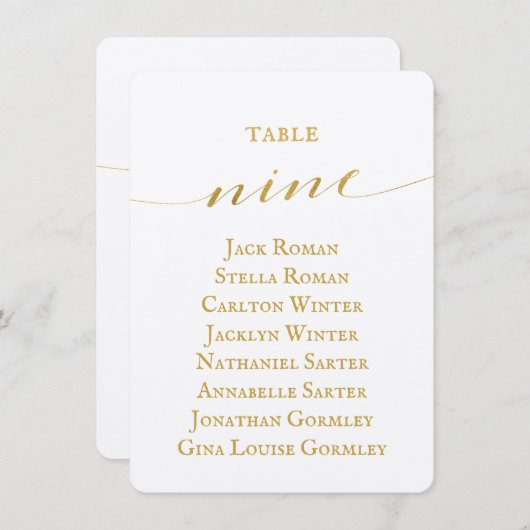 Gold Calligraphy Seating Chart Card Card Card Einladung (Vorne/Hinten)