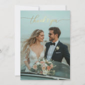 Gold Calligraphy Wedding Foto Danke-Card Dankeskarte (Vorderseite)