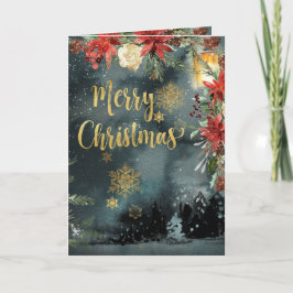 Gold Calligraphy Woodland Floral Holiday Card Einladung