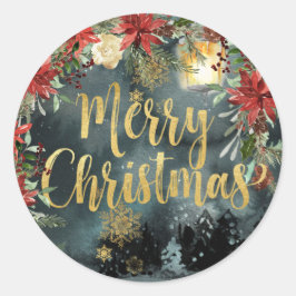 Gold Calligraphy Woodland Floral Holiday Sticker