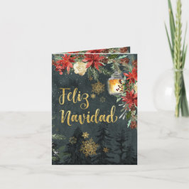 Gold Calligraphy Woodland Forest Spanish Navidad Feiertagskarte