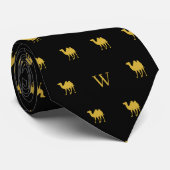 Gold Camel Humpday Monogram Initials Black Krawatte (Gerollt)
