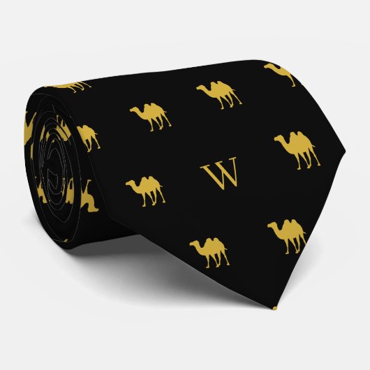 Gold Camel Humpday Monogram Initials Black Krawatte (Gerollt)