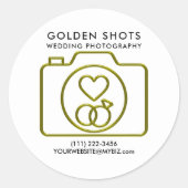 Gold Camera Heart & Wedding Rings Fotografie Runder Aufkleber (Vorderseite)